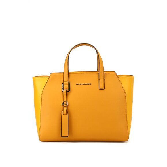 Piqaudro Two-tone Smooth Leather Laptop Tote - Yellow - Picture 1 of 14